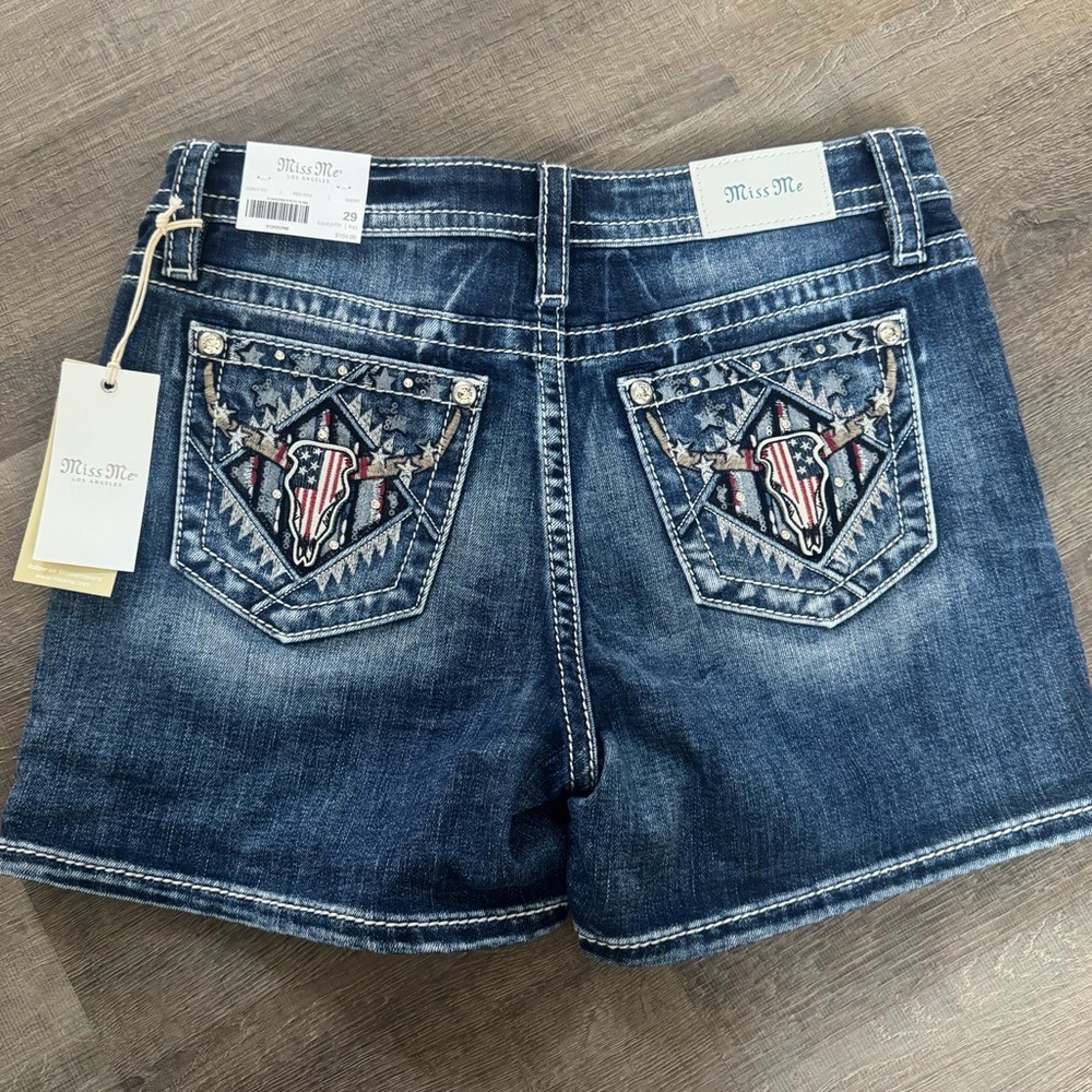 Miss Me Blue Jean Shorts with Embroidered Pockets